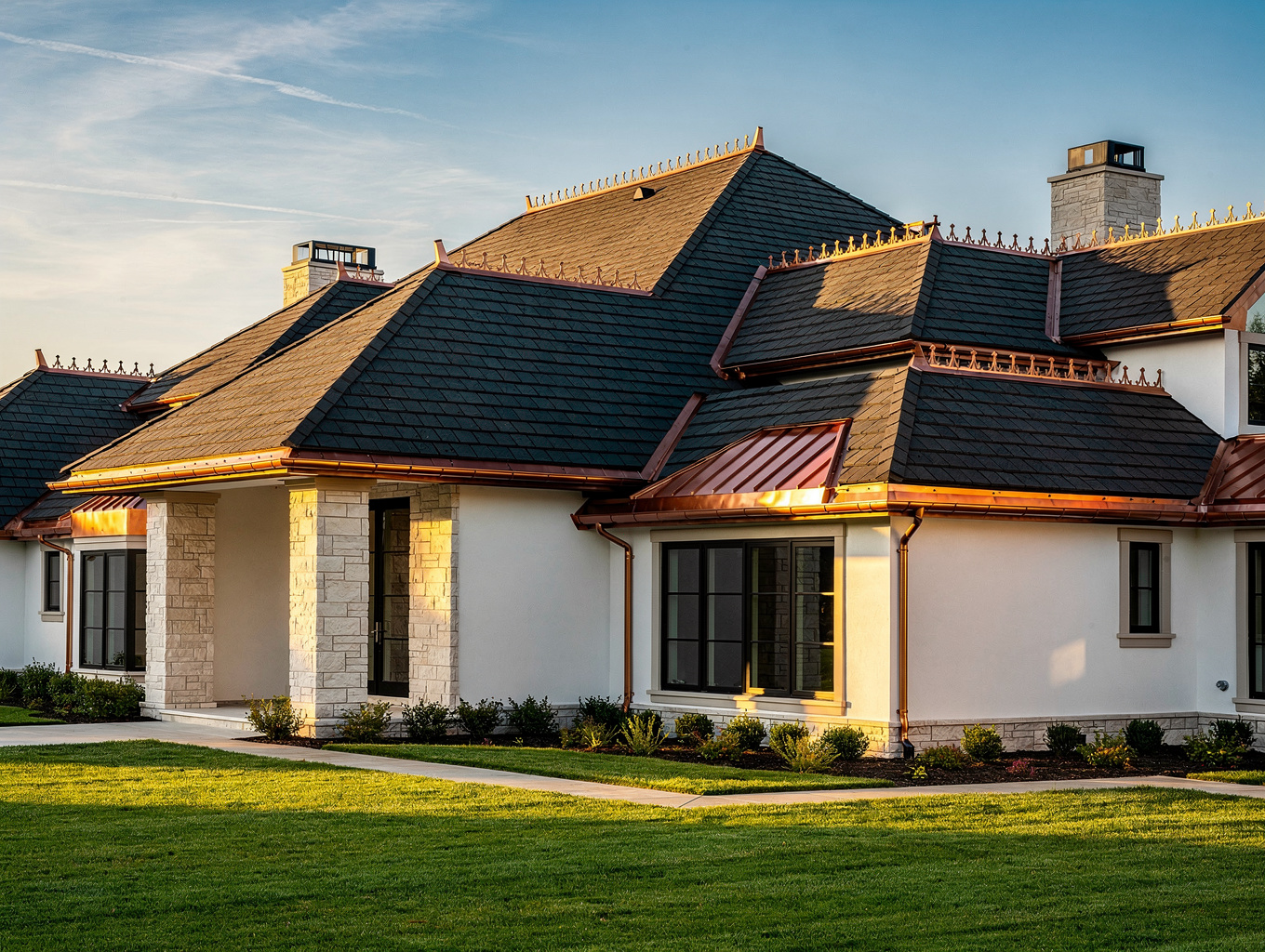 Luxury residential estate with new shingle roofing