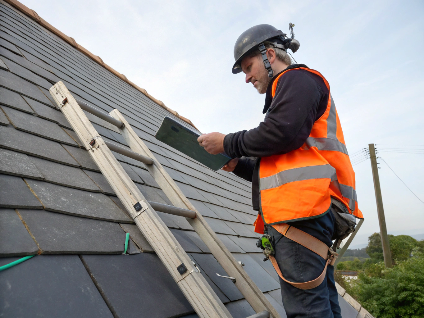 Roof maintenance inspection on a residential property